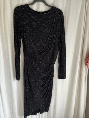 Tinley Road Black Heathered Long-Sleeve Draped Midi Dress